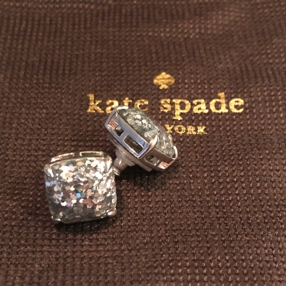 Kate Spade Square Silver Glitter Stud Earrings